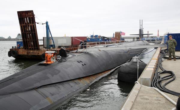 The USS Kentucky docks at a naval base in Busan on July 19. (Yonhap)